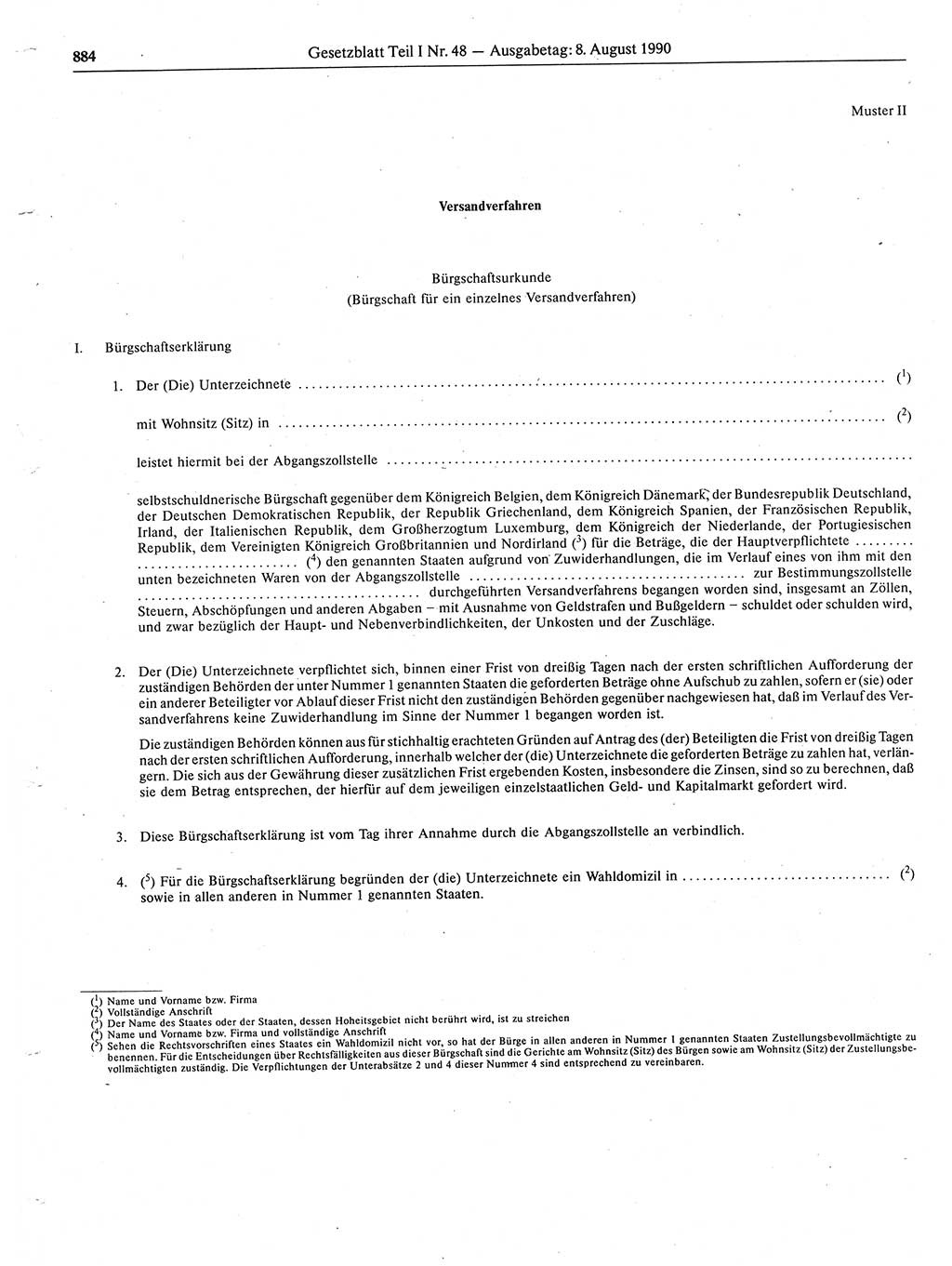 Gesetzblatt (GBl.) der Deutschen Demokratischen Republik (DDR) Teil Ⅰ 1990, Seite 884 (GBl. DDR Ⅰ 1990, S. 884)