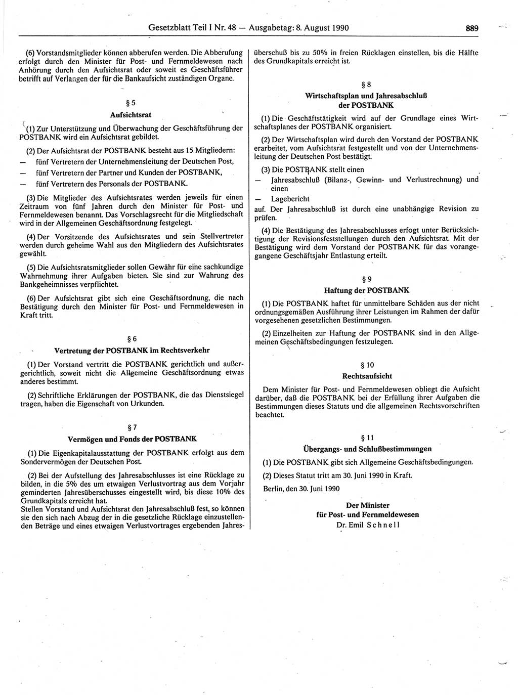Gesetzblatt (GBl.) der Deutschen Demokratischen Republik (DDR) Teil Ⅰ 1990, Seite 889 (GBl. DDR Ⅰ 1990, S. 889)