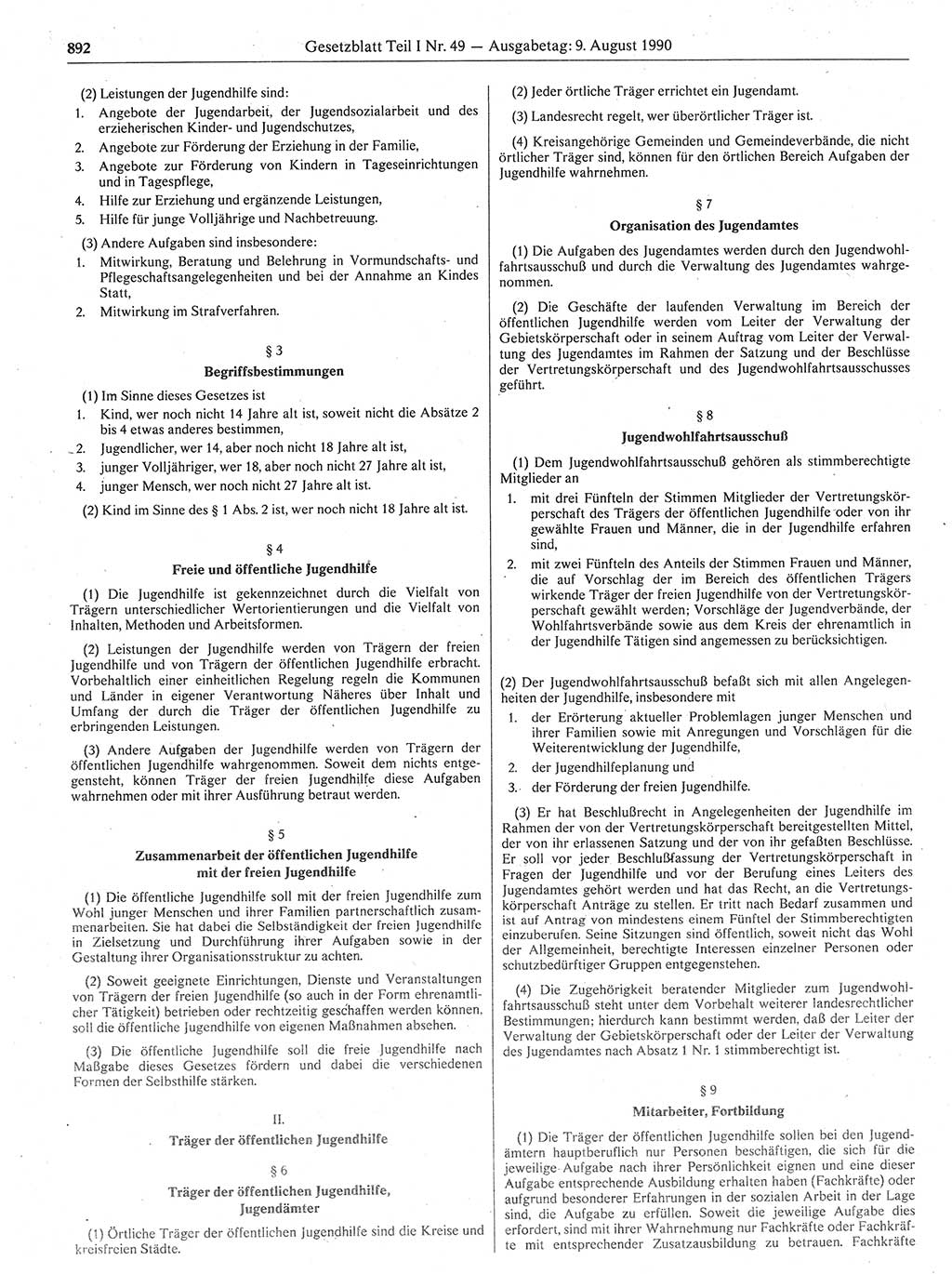 Gesetzblatt (GBl.) der Deutschen Demokratischen Republik (DDR) Teil Ⅰ 1990, Seite 892 (GBl. DDR Ⅰ 1990, S. 892)
