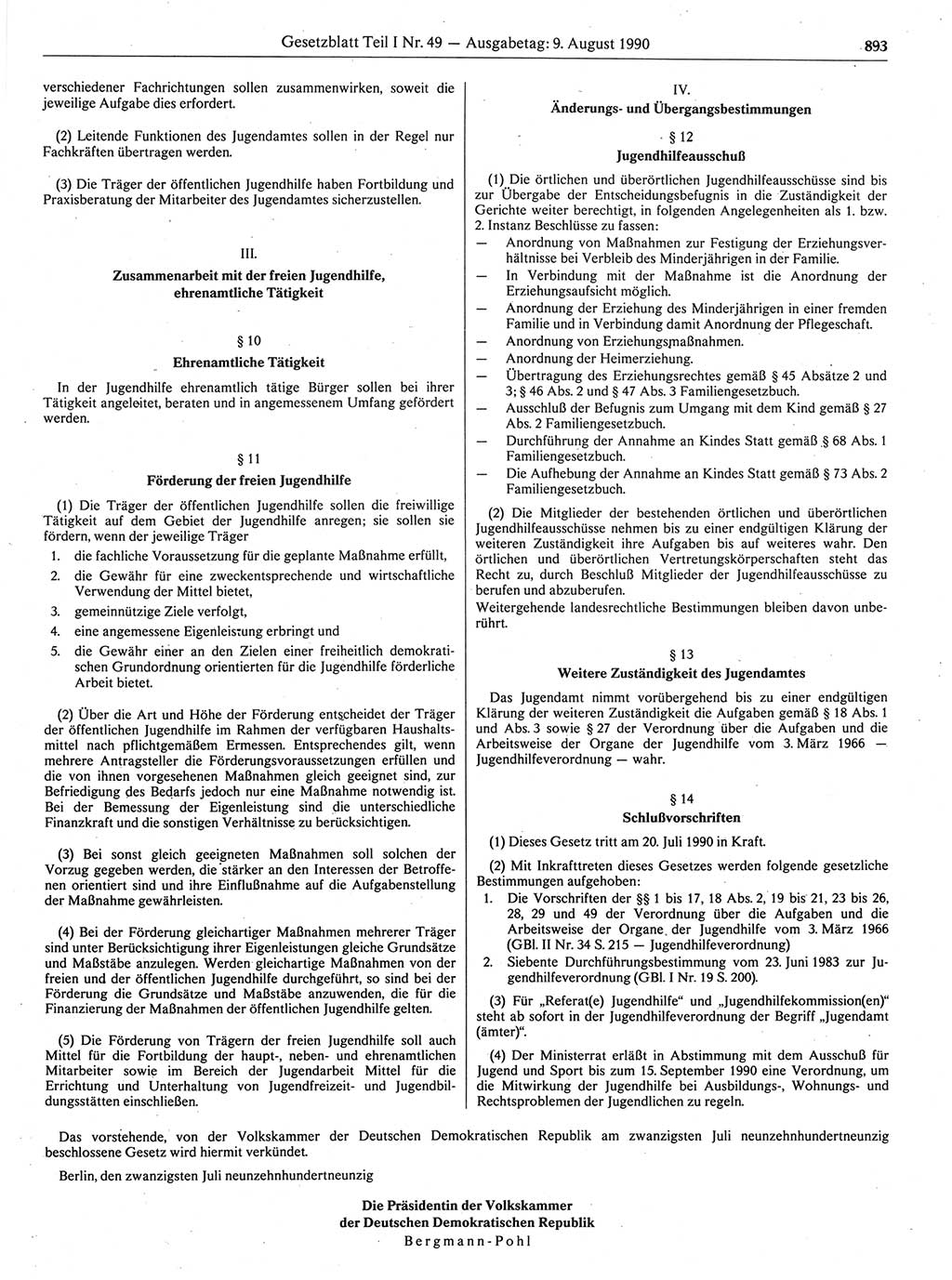 Gesetzblatt (GBl.) der Deutschen Demokratischen Republik (DDR) Teil Ⅰ 1990, Seite 893 (GBl. DDR Ⅰ 1990, S. 893)