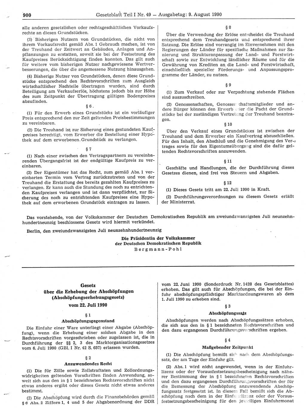 Gesetzblatt (GBl.) der Deutschen Demokratischen Republik (DDR) Teil Ⅰ 1990, Seite 900 (GBl. DDR Ⅰ 1990, S. 900)
