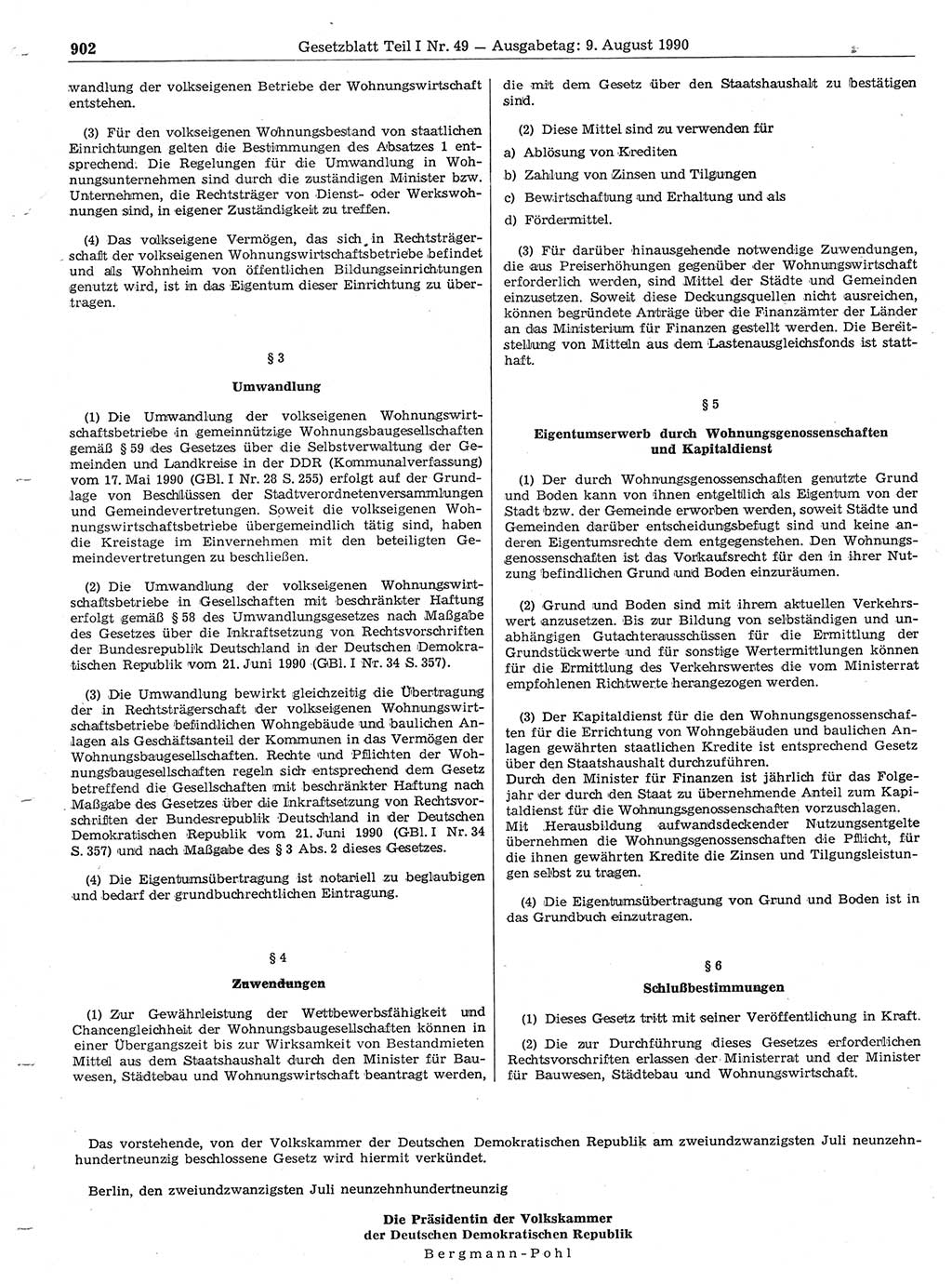 Gesetzblatt (GBl.) der Deutschen Demokratischen Republik (DDR) Teil Ⅰ 1990, Seite 902 (GBl. DDR Ⅰ 1990, S. 902)