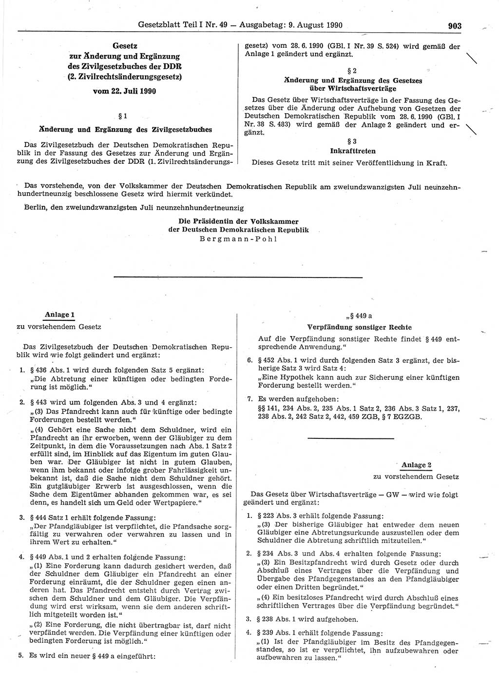 Gesetzblatt (GBl.) der Deutschen Demokratischen Republik (DDR) Teil Ⅰ 1990, Seite 903 (GBl. DDR Ⅰ 1990, S. 903)