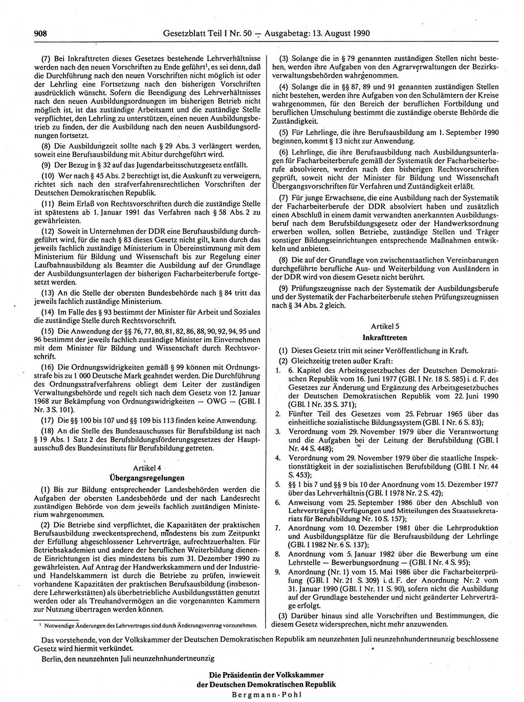 Gesetzblatt (GBl.) der Deutschen Demokratischen Republik (DDR) Teil Ⅰ 1990, Seite 908 (GBl. DDR Ⅰ 1990, S. 908)