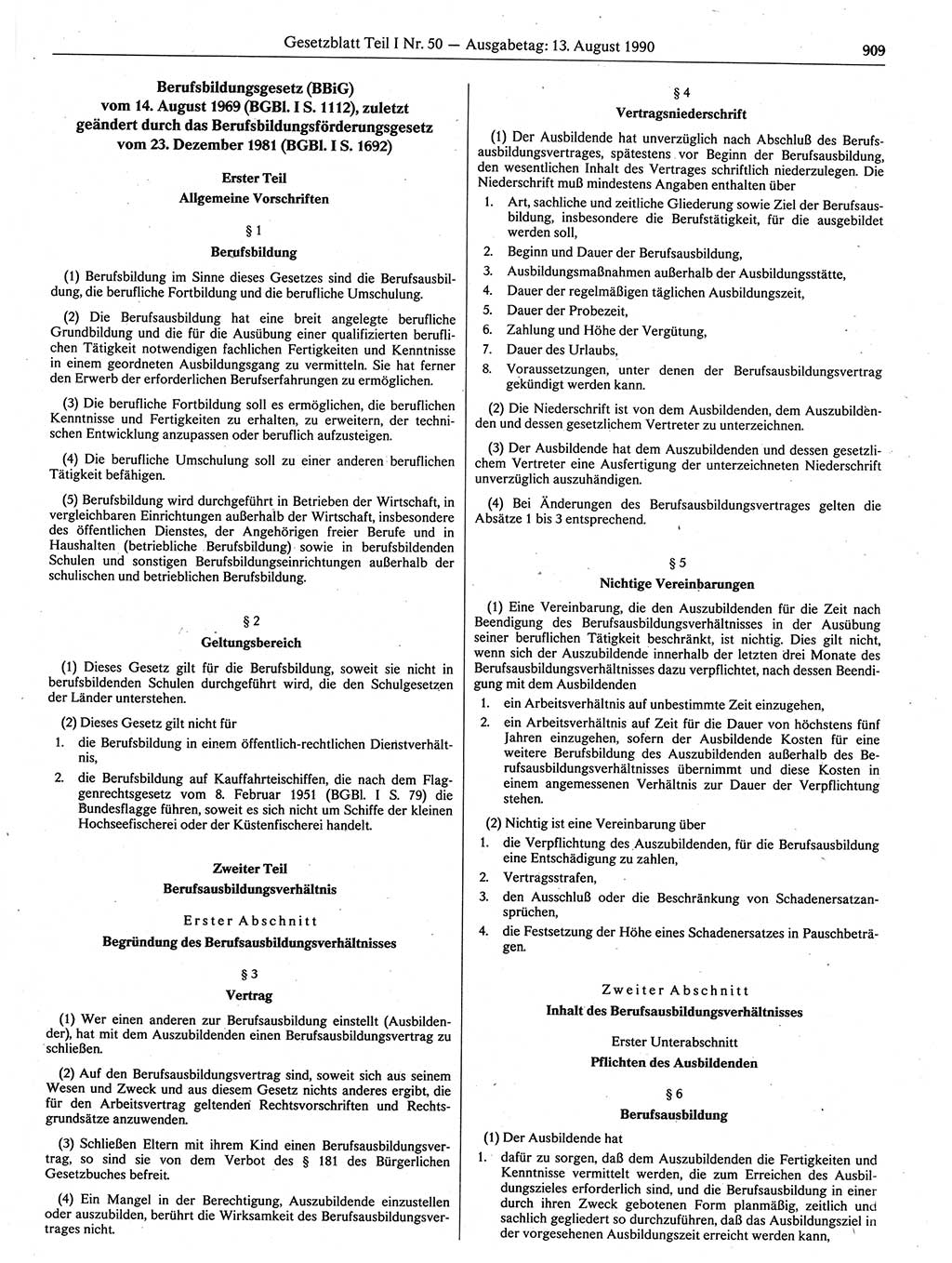 Gesetzblatt (GBl.) der Deutschen Demokratischen Republik (DDR) Teil Ⅰ 1990, Seite 909 (GBl. DDR Ⅰ 1990, S. 909)