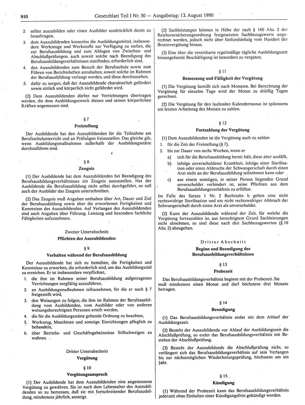 Gesetzblatt (GBl.) der Deutschen Demokratischen Republik (DDR) Teil Ⅰ 1990, Seite 910 (GBl. DDR Ⅰ 1990, S. 910)