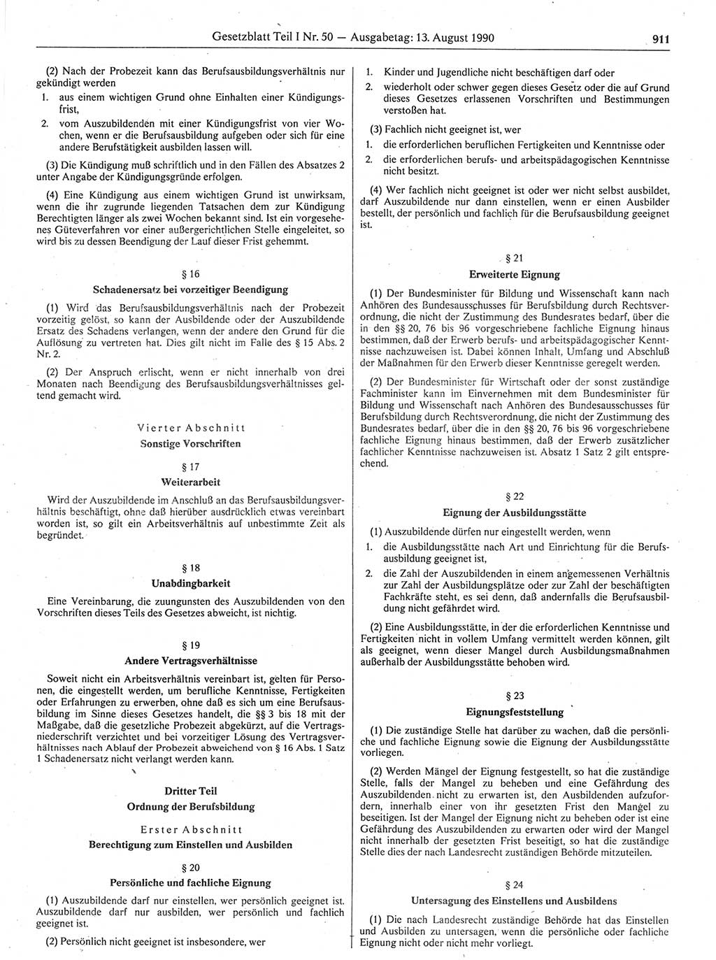 Gesetzblatt (GBl.) der Deutschen Demokratischen Republik (DDR) Teil Ⅰ 1990, Seite 911 (GBl. DDR Ⅰ 1990, S. 911)