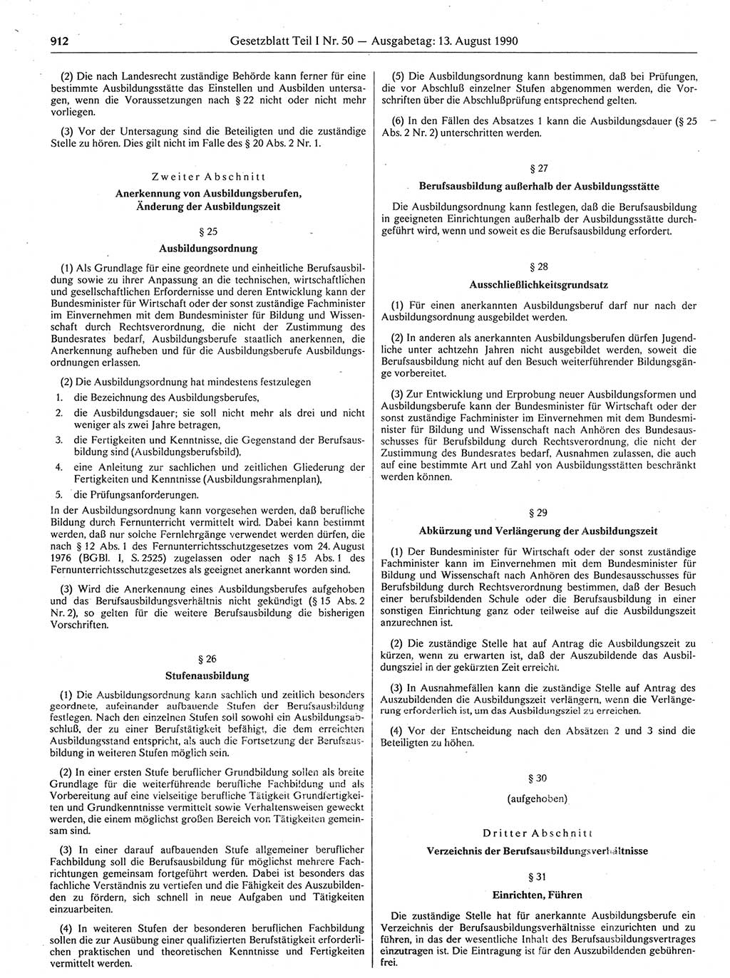 Gesetzblatt (GBl.) der Deutschen Demokratischen Republik (DDR) Teil Ⅰ 1990, Seite 912 (GBl. DDR Ⅰ 1990, S. 912)