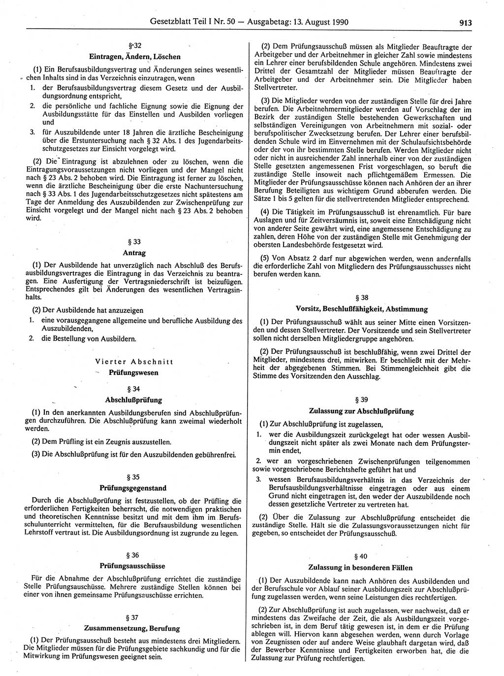Gesetzblatt (GBl.) der Deutschen Demokratischen Republik (DDR) Teil Ⅰ 1990, Seite 913 (GBl. DDR Ⅰ 1990, S. 913)