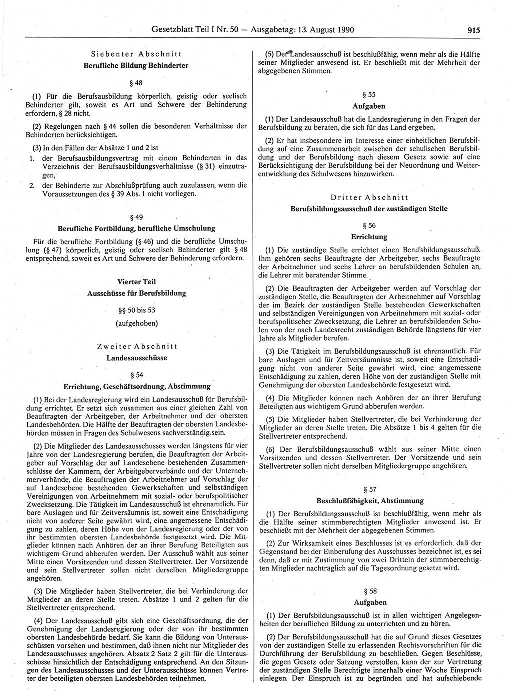 Gesetzblatt (GBl.) der Deutschen Demokratischen Republik (DDR) Teil Ⅰ 1990, Seite 915 (GBl. DDR Ⅰ 1990, S. 915)