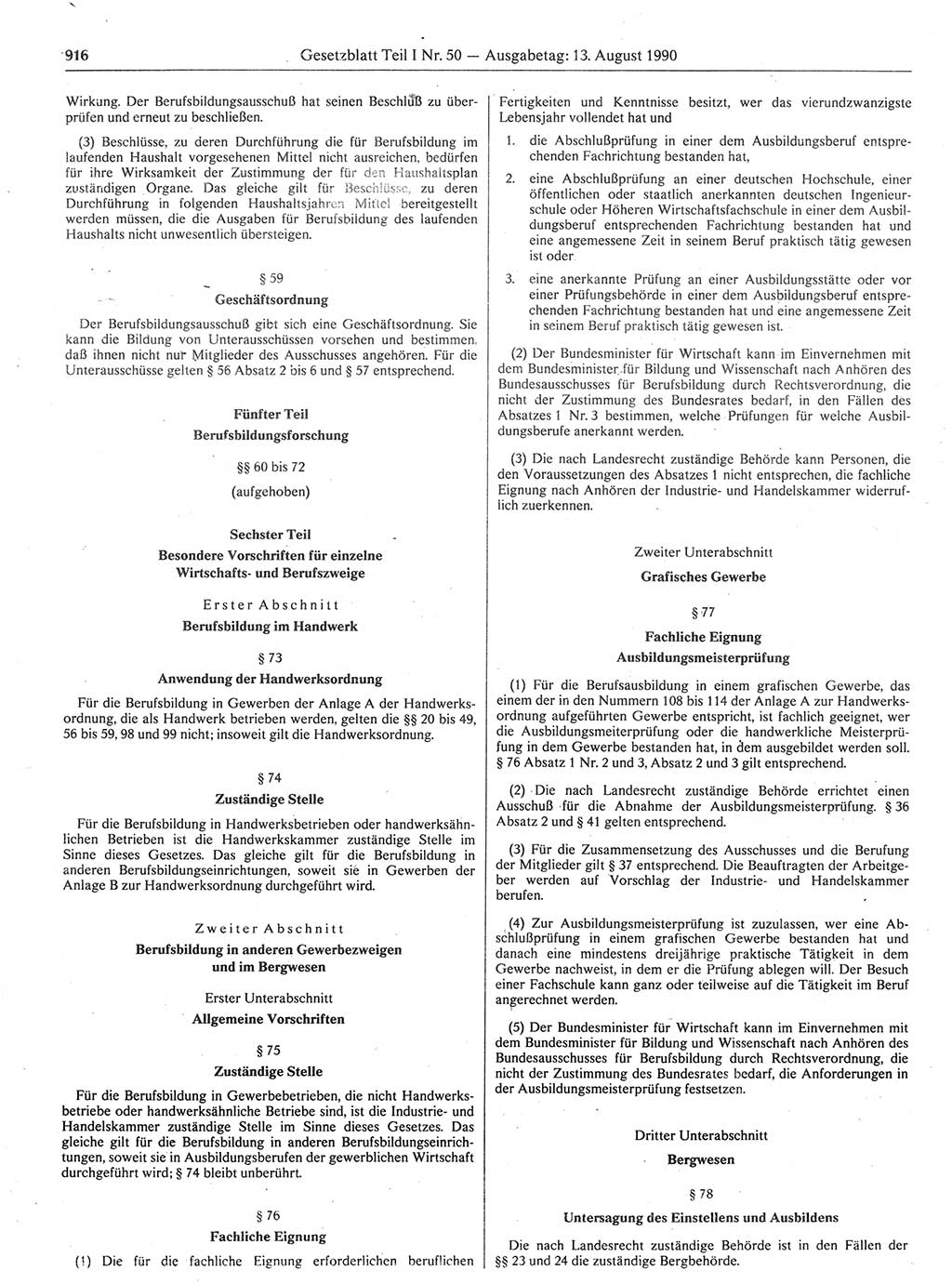Gesetzblatt (GBl.) der Deutschen Demokratischen Republik (DDR) Teil Ⅰ 1990, Seite 916 (GBl. DDR Ⅰ 1990, S. 916)
