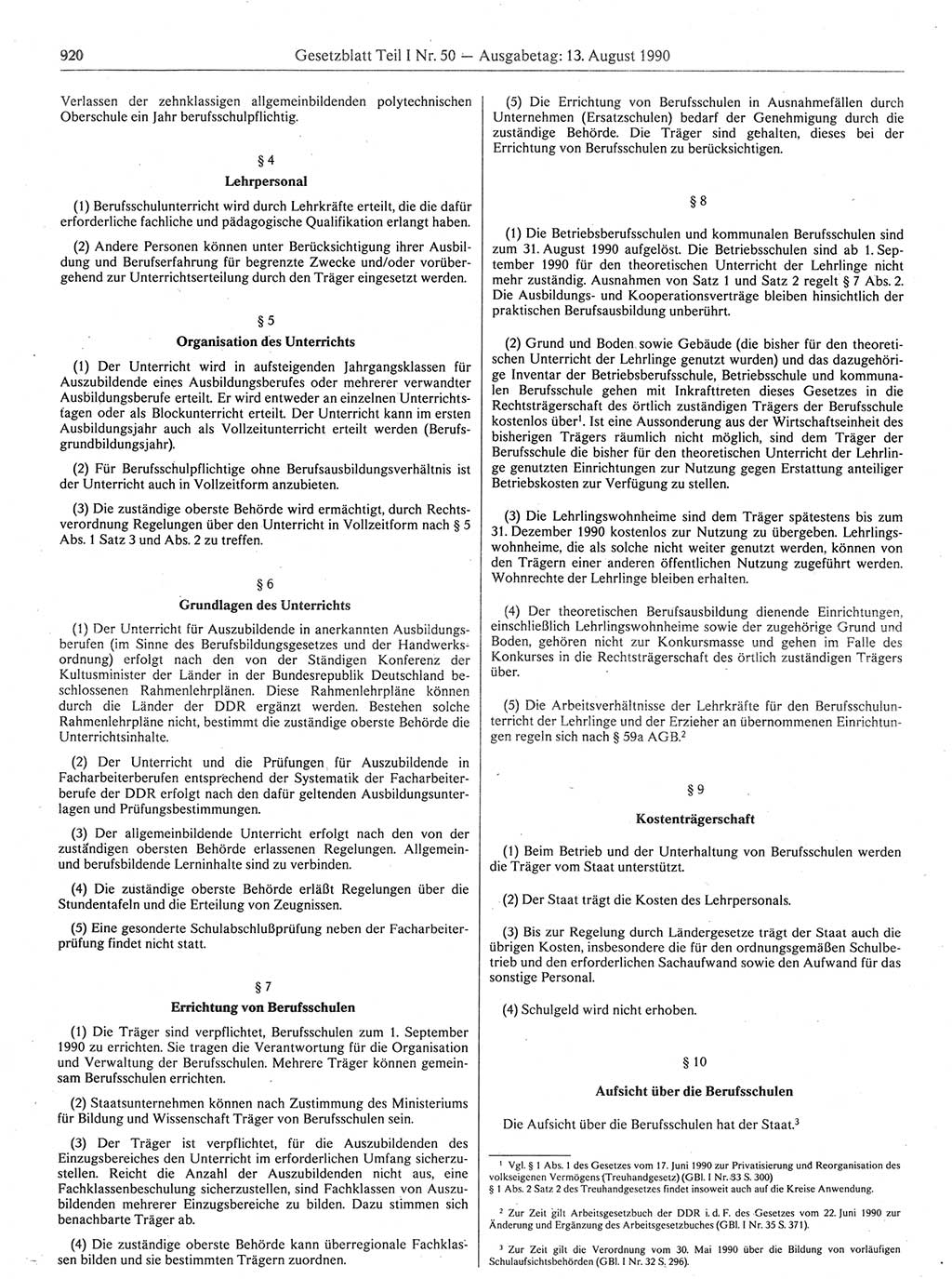 Gesetzblatt (GBl.) der Deutschen Demokratischen Republik (DDR) Teil Ⅰ 1990, Seite 920 (GBl. DDR Ⅰ 1990, S. 920)