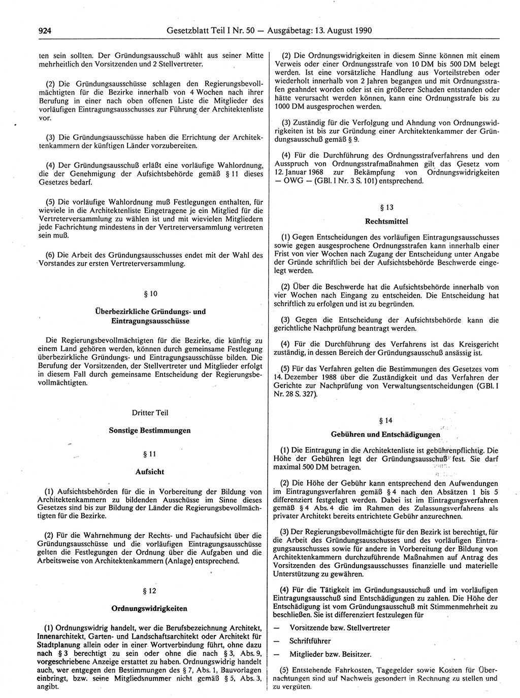 Gesetzblatt (GBl.) der Deutschen Demokratischen Republik (DDR) Teil Ⅰ 1990, Seite 924 (GBl. DDR Ⅰ 1990, S. 924)