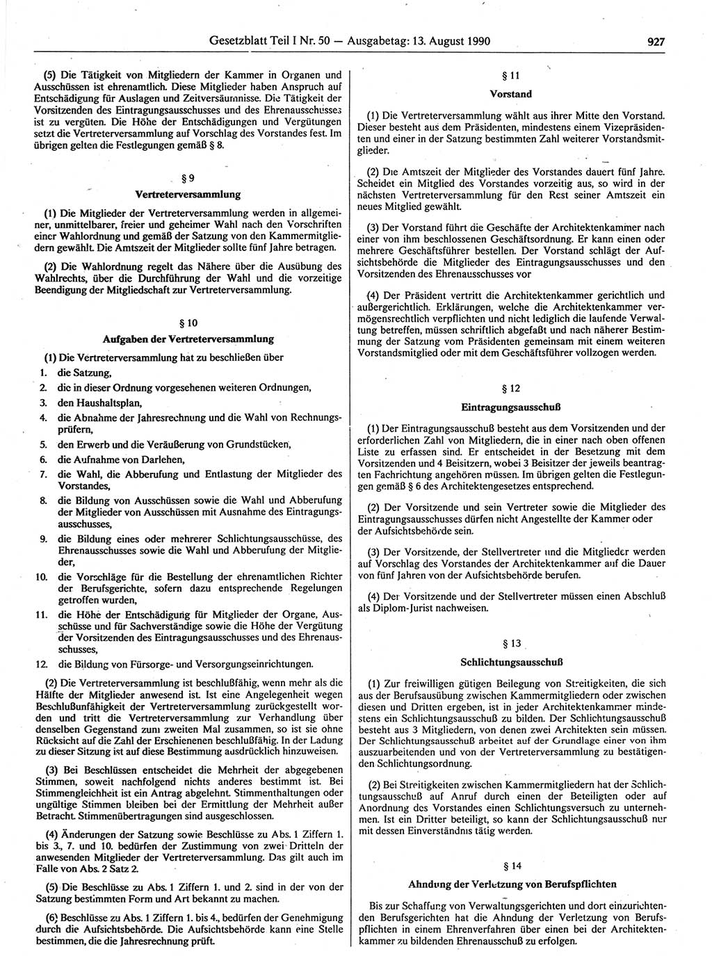 Gesetzblatt (GBl.) der Deutschen Demokratischen Republik (DDR) Teil Ⅰ 1990, Seite 927 (GBl. DDR Ⅰ 1990, S. 927)