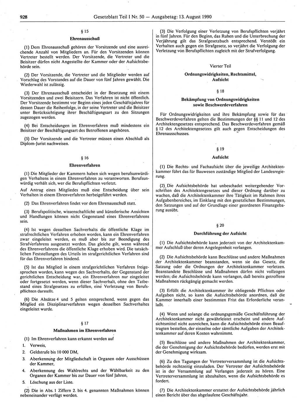 Gesetzblatt (GBl.) der Deutschen Demokratischen Republik (DDR) Teil Ⅰ 1990, Seite 928 (GBl. DDR Ⅰ 1990, S. 928)