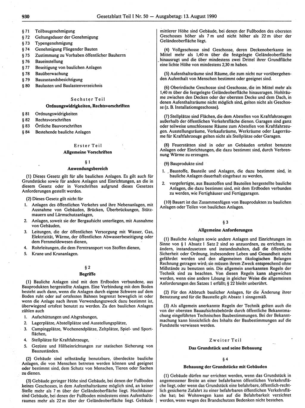 Gesetzblatt (GBl.) der Deutschen Demokratischen Republik (DDR) Teil Ⅰ 1990, Seite 930 (GBl. DDR Ⅰ 1990, S. 930)