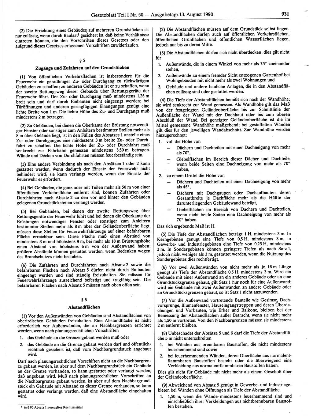 Gesetzblatt (GBl.) der Deutschen Demokratischen Republik (DDR) Teil Ⅰ 1990, Seite 931 (GBl. DDR Ⅰ 1990, S. 931)