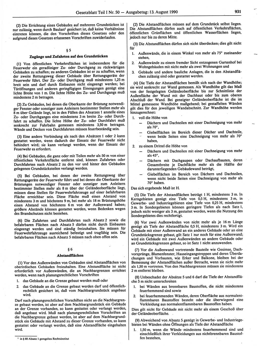 Gesetzblatt (GBl.) der Deutschen Demokratischen Republik (DDR) Teil Ⅰ 1990, Seite 931 (GBl. DDR Ⅰ 1990, S. 931)