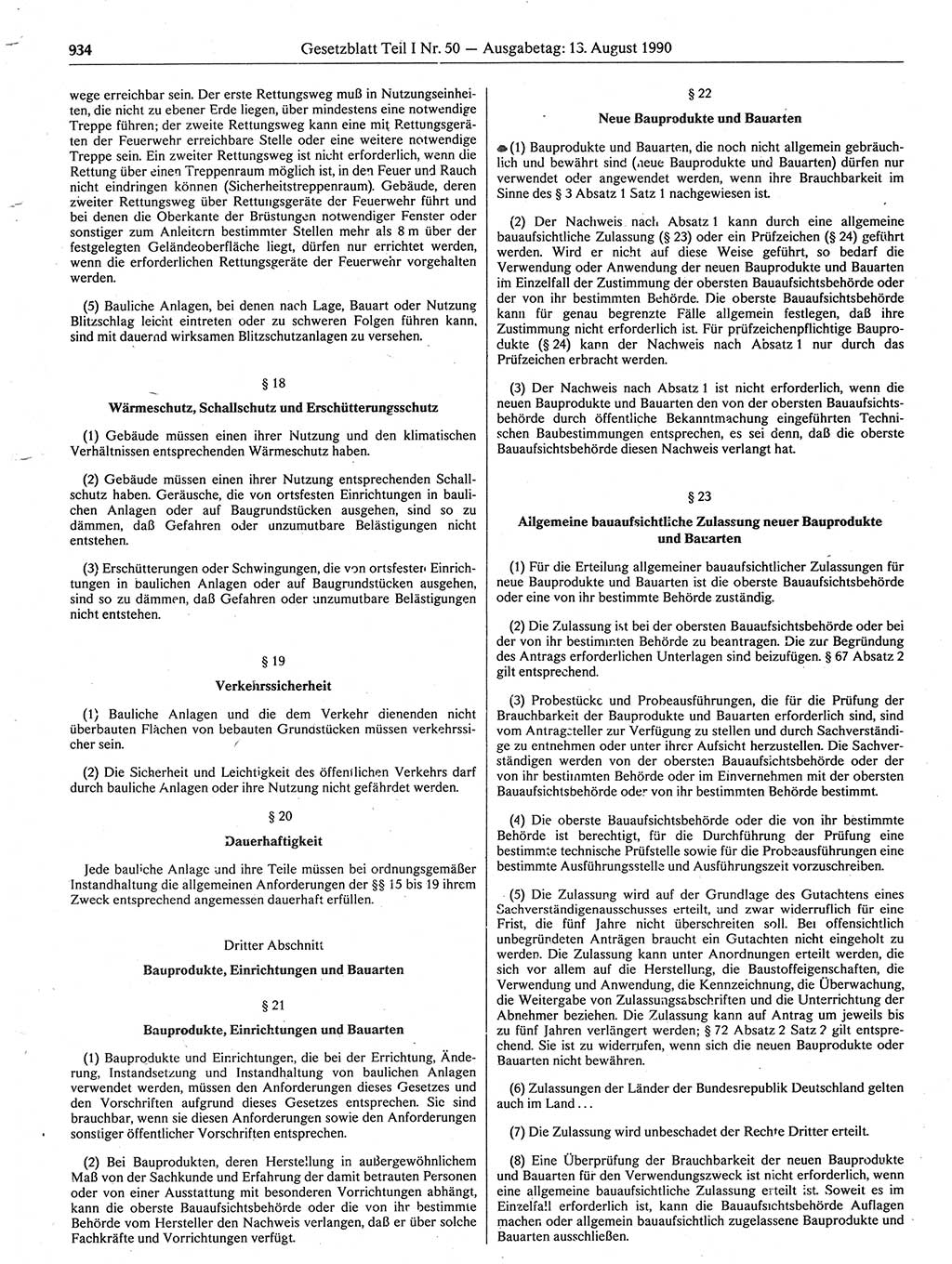 Gesetzblatt (GBl.) der Deutschen Demokratischen Republik (DDR) Teil Ⅰ 1990, Seite 934 (GBl. DDR Ⅰ 1990, S. 934)