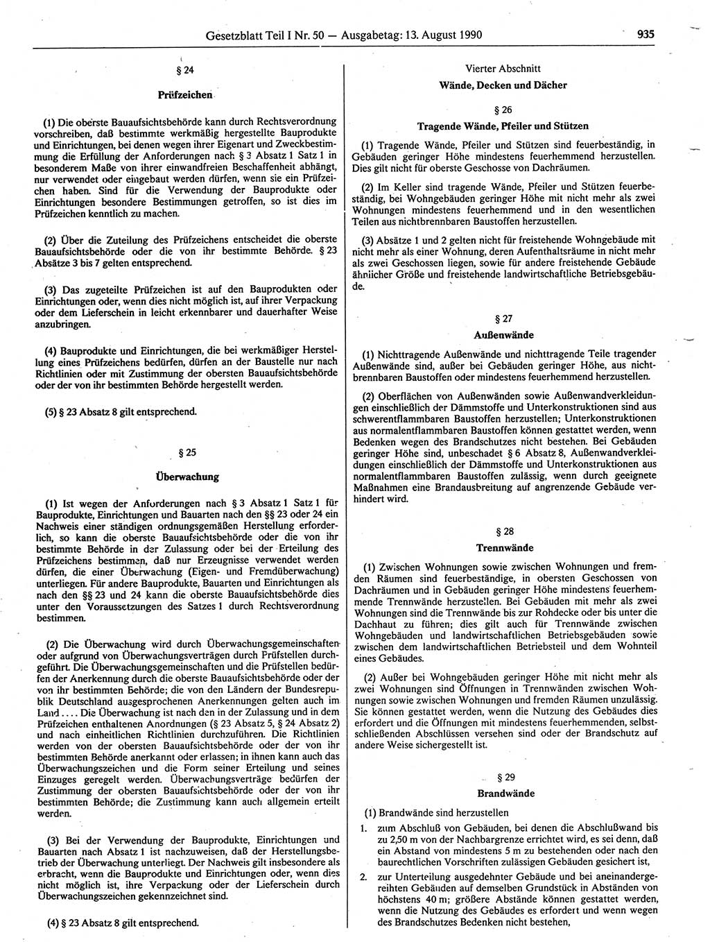 Gesetzblatt (GBl.) der Deutschen Demokratischen Republik (DDR) Teil Ⅰ 1990, Seite 935 (GBl. DDR Ⅰ 1990, S. 935)