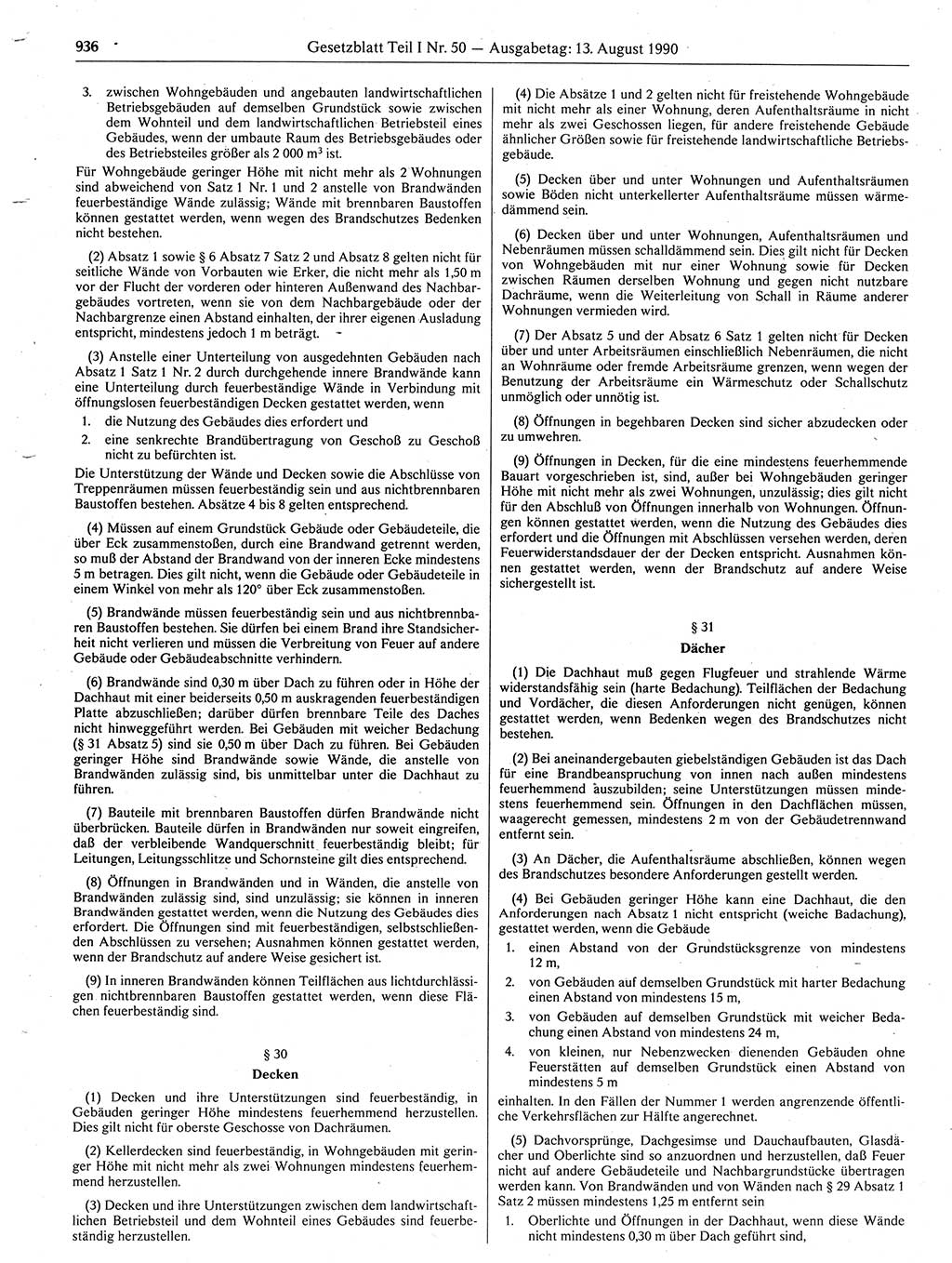 Gesetzblatt (GBl.) der Deutschen Demokratischen Republik (DDR) Teil Ⅰ 1990, Seite 936 (GBl. DDR Ⅰ 1990, S. 936)