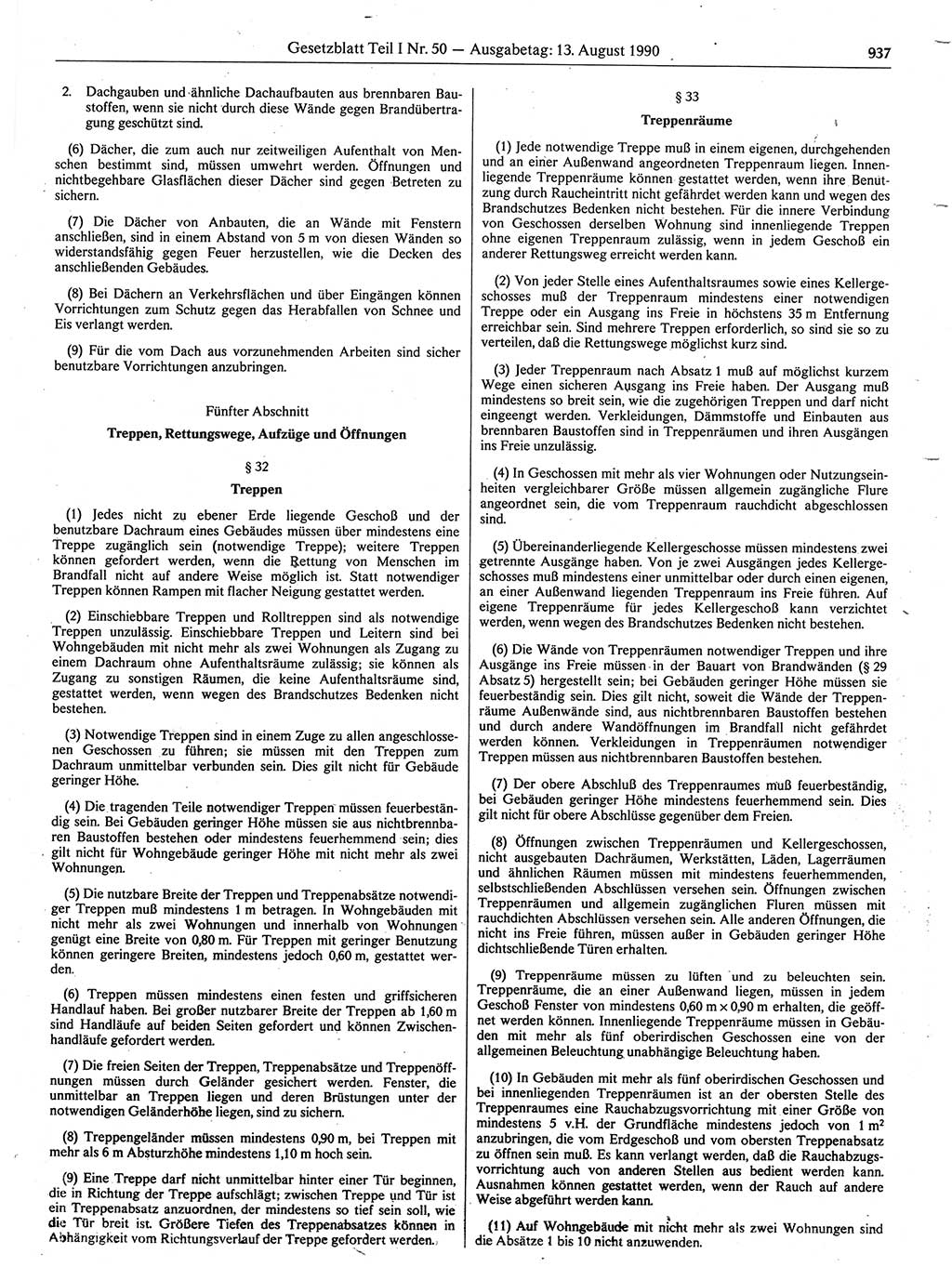 Gesetzblatt (GBl.) der Deutschen Demokratischen Republik (DDR) Teil Ⅰ 1990, Seite 937 (GBl. DDR Ⅰ 1990, S. 937)