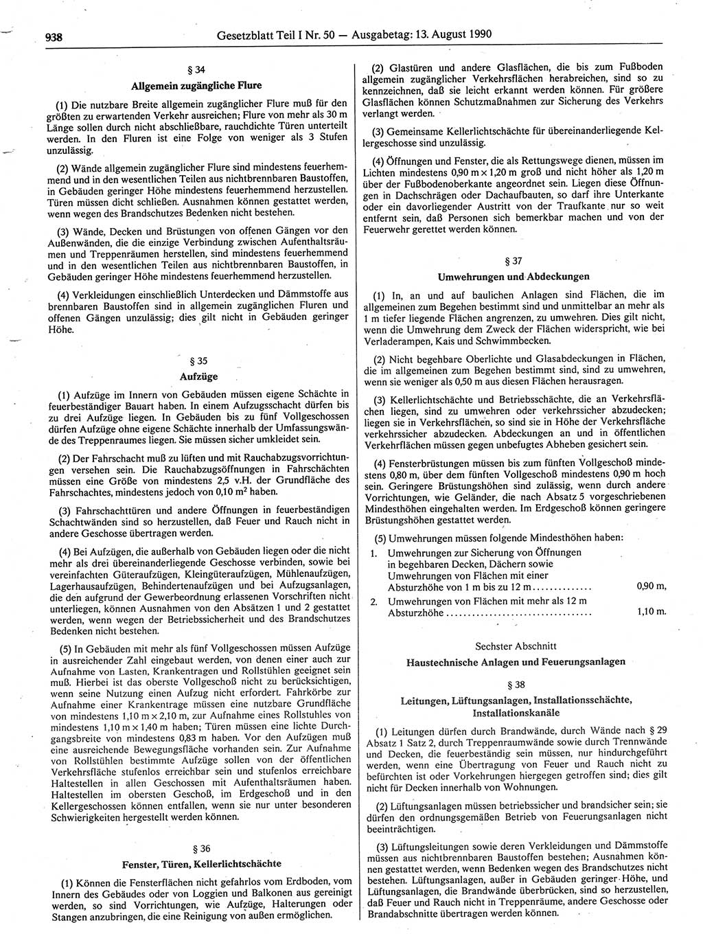 Gesetzblatt (GBl.) der Deutschen Demokratischen Republik (DDR) Teil Ⅰ 1990, Seite 938 (GBl. DDR Ⅰ 1990, S. 938)