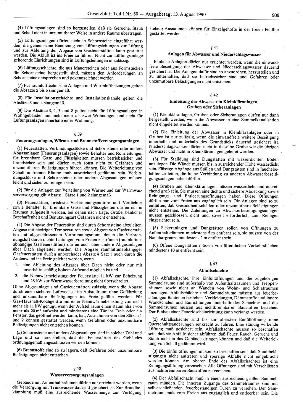 Gesetzblatt (GBl.) der Deutschen Demokratischen Republik (DDR) Teil Ⅰ 1990, Seite 939 (GBl. DDR Ⅰ 1990, S. 939)