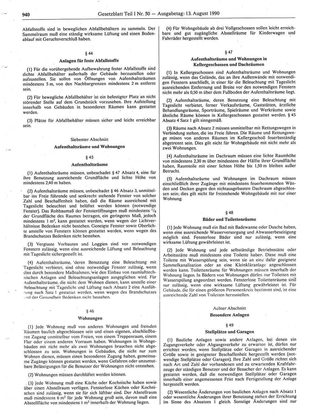 Gesetzblatt (GBl.) der Deutschen Demokratischen Republik (DDR) Teil Ⅰ 1990, Seite 940 (GBl. DDR Ⅰ 1990, S. 940)