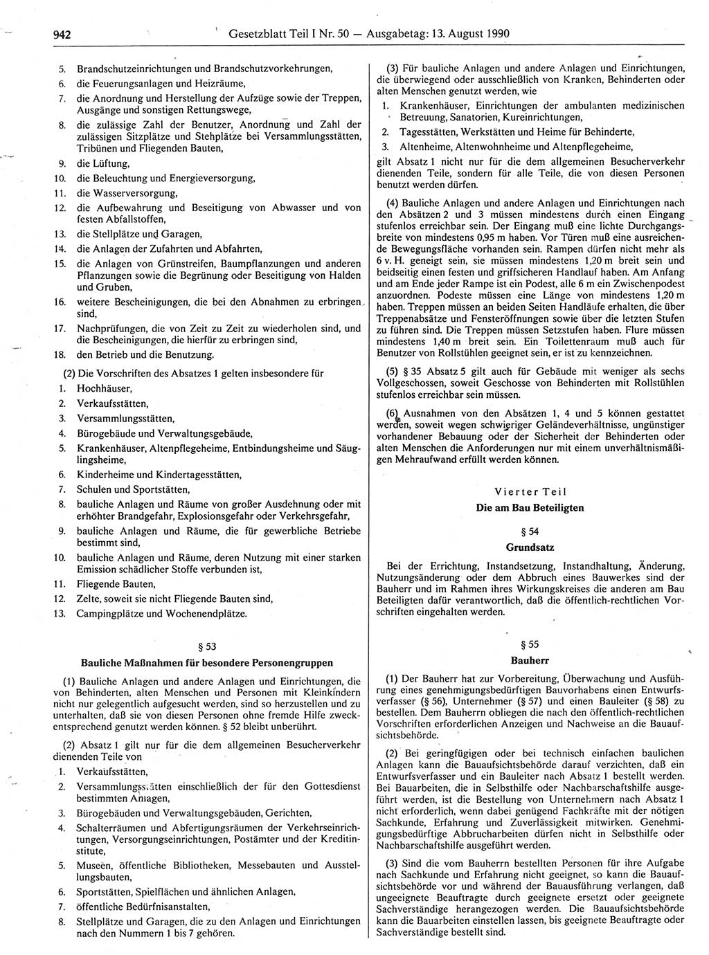 Gesetzblatt (GBl.) der Deutschen Demokratischen Republik (DDR) Teil Ⅰ 1990, Seite 942 (GBl. DDR Ⅰ 1990, S. 942)