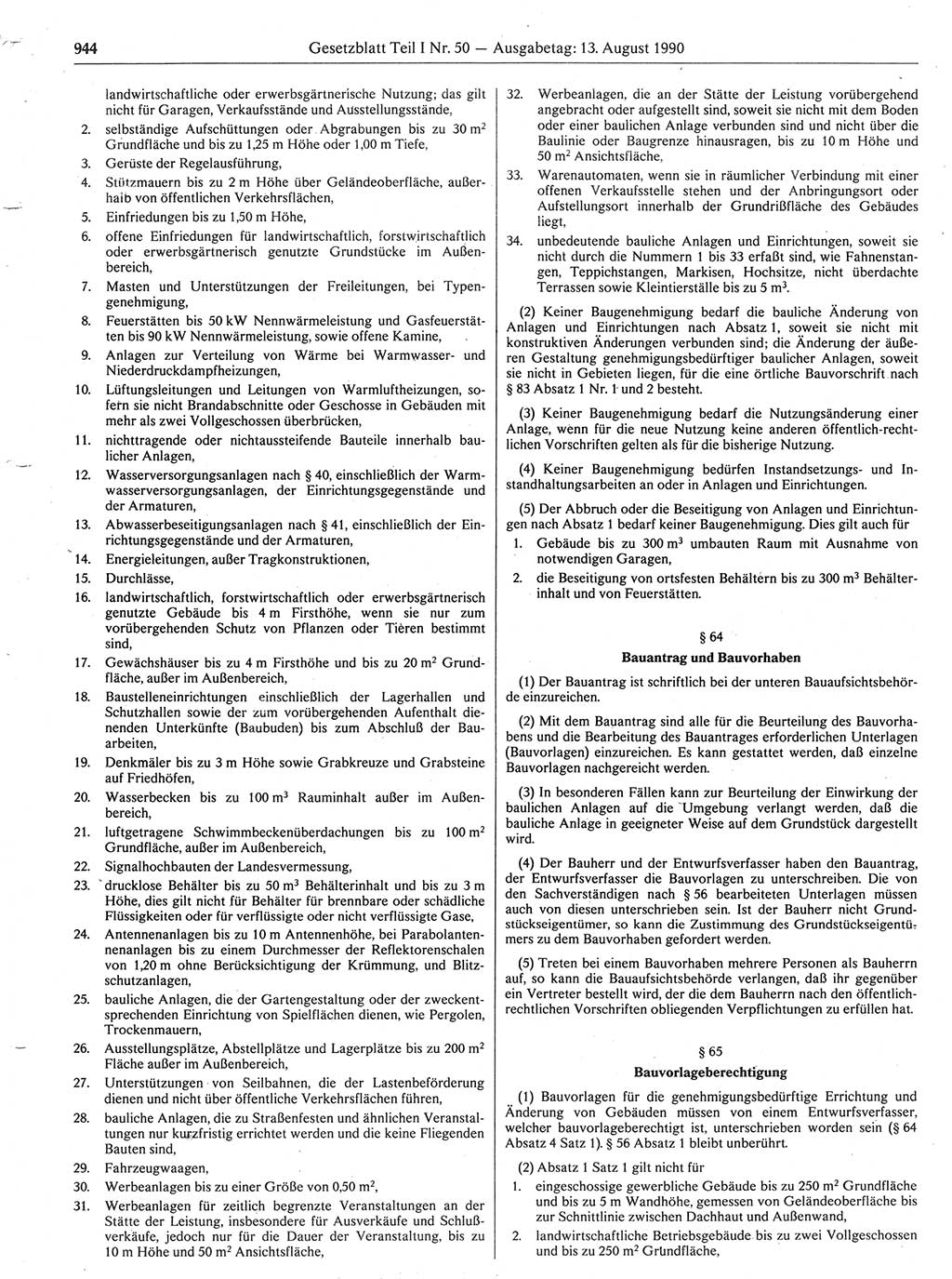 Gesetzblatt (GBl.) der Deutschen Demokratischen Republik (DDR) Teil Ⅰ 1990, Seite 944 (GBl. DDR Ⅰ 1990, S. 944)