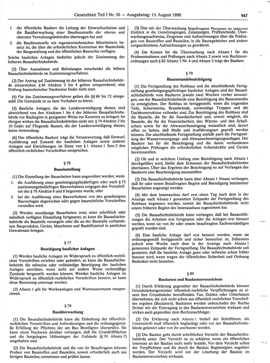 Gesetzblatt (GBl.) der Deutschen Demokratischen Republik (DDR) Teil Ⅰ 1990, Seite 947 (GBl. DDR Ⅰ 1990, S. 947)