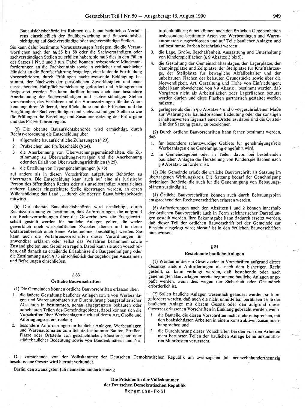 Gesetzblatt (GBl.) der Deutschen Demokratischen Republik (DDR) Teil Ⅰ 1990, Seite 949 (GBl. DDR Ⅰ 1990, S. 949)