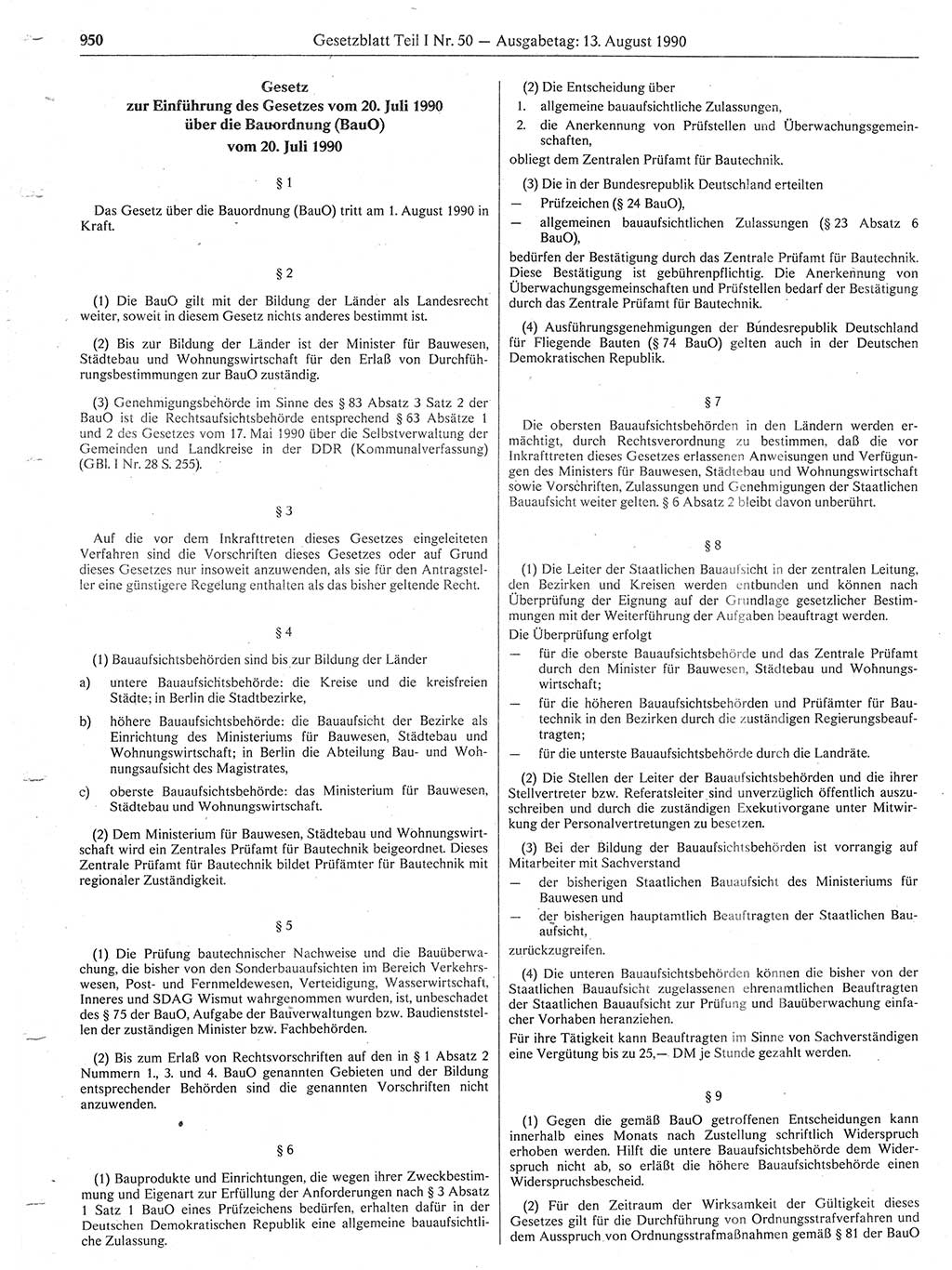 Gesetzblatt (GBl.) der Deutschen Demokratischen Republik (DDR) Teil Ⅰ 1990, Seite 950 (GBl. DDR Ⅰ 1990, S. 950)