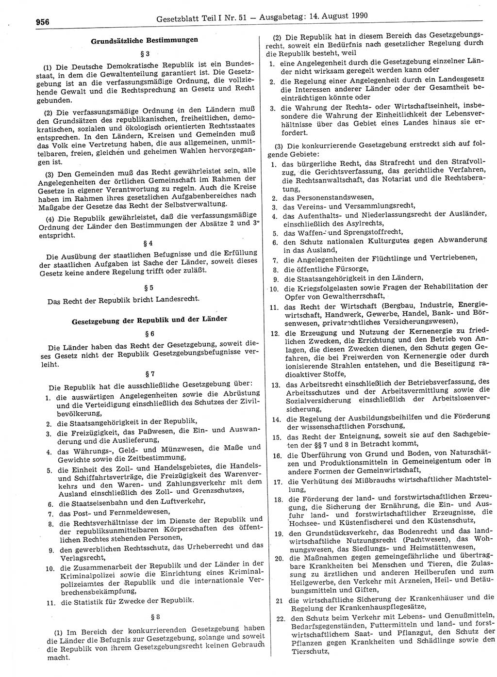 Gesetzblatt (GBl.) der Deutschen Demokratischen Republik (DDR) Teil Ⅰ 1990, Seite 956 (GBl. DDR Ⅰ 1990, S. 956)