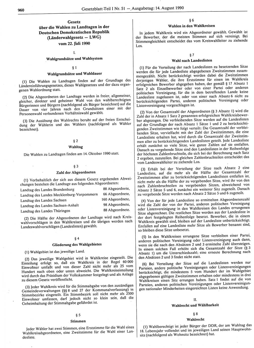 Gesetzblatt (GBl.) der Deutschen Demokratischen Republik (DDR) Teil Ⅰ 1990, Seite 960 (GBl. DDR Ⅰ 1990, S. 960)