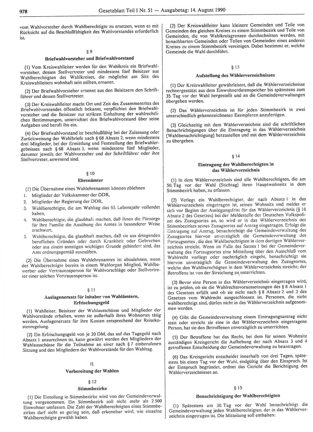 Gesetzblatt (GBl.) der Deutschen Demokratischen Republik (DDR) Teil Ⅰ 1990, Seite 978 (GBl. DDR Ⅰ 1990, S. 978)