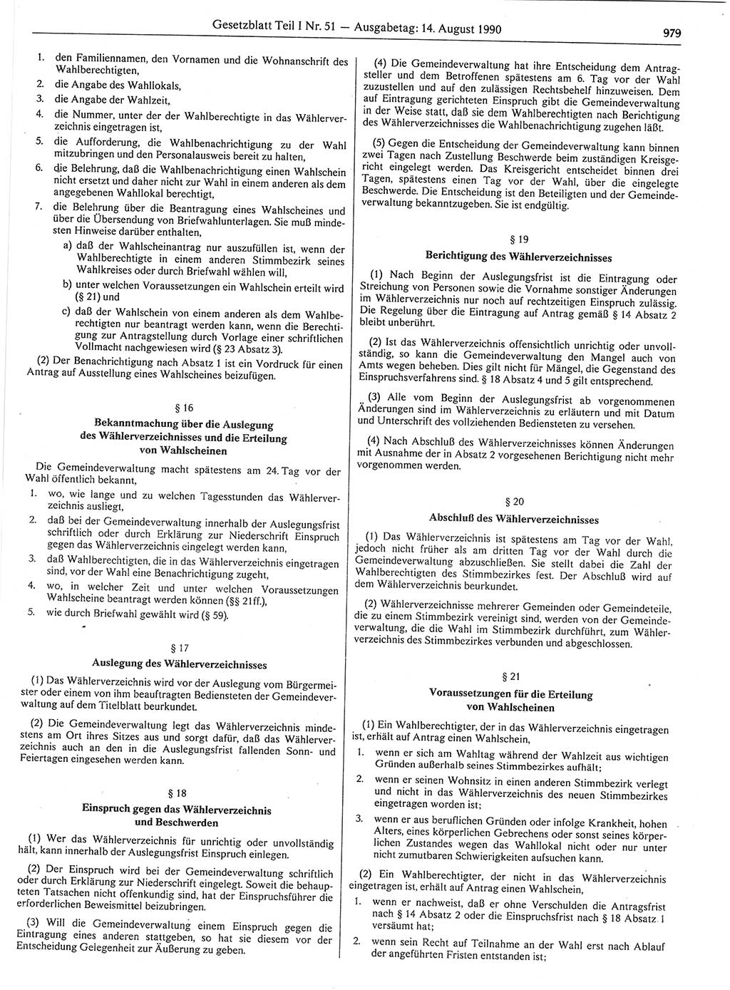 Gesetzblatt (GBl.) der Deutschen Demokratischen Republik (DDR) Teil Ⅰ 1990, Seite 979 (GBl. DDR Ⅰ 1990, S. 979)