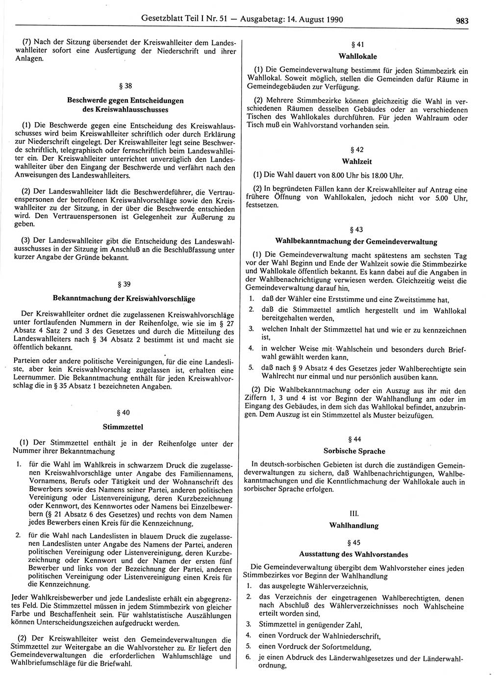Gesetzblatt (GBl.) der Deutschen Demokratischen Republik (DDR) Teil Ⅰ 1990, Seite 983 (GBl. DDR Ⅰ 1990, S. 983)