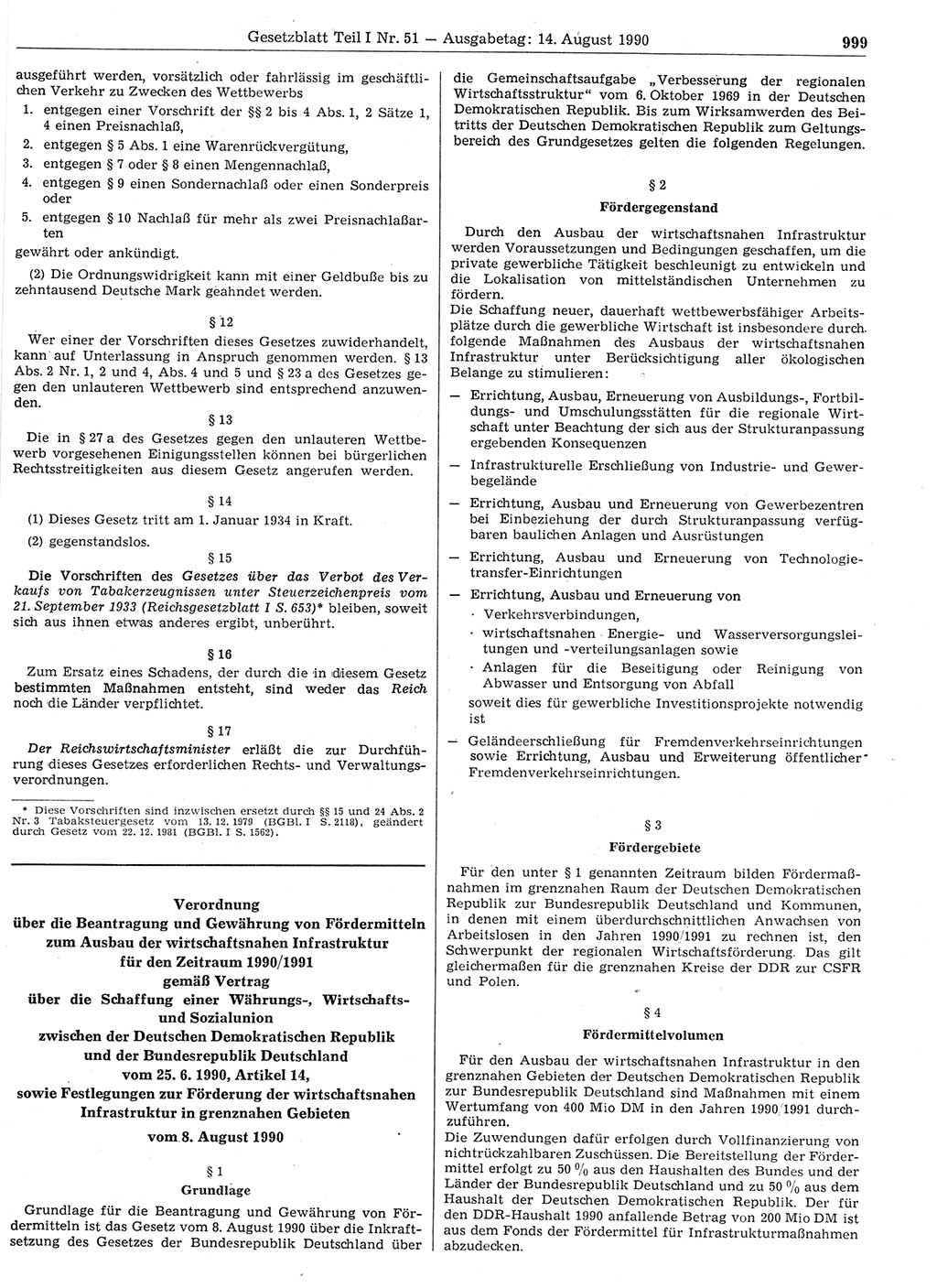 Gesetzblatt (GBl.) der Deutschen Demokratischen Republik (DDR) Teil Ⅰ 1990, Seite 999 (GBl. DDR Ⅰ 1990, S. 999)