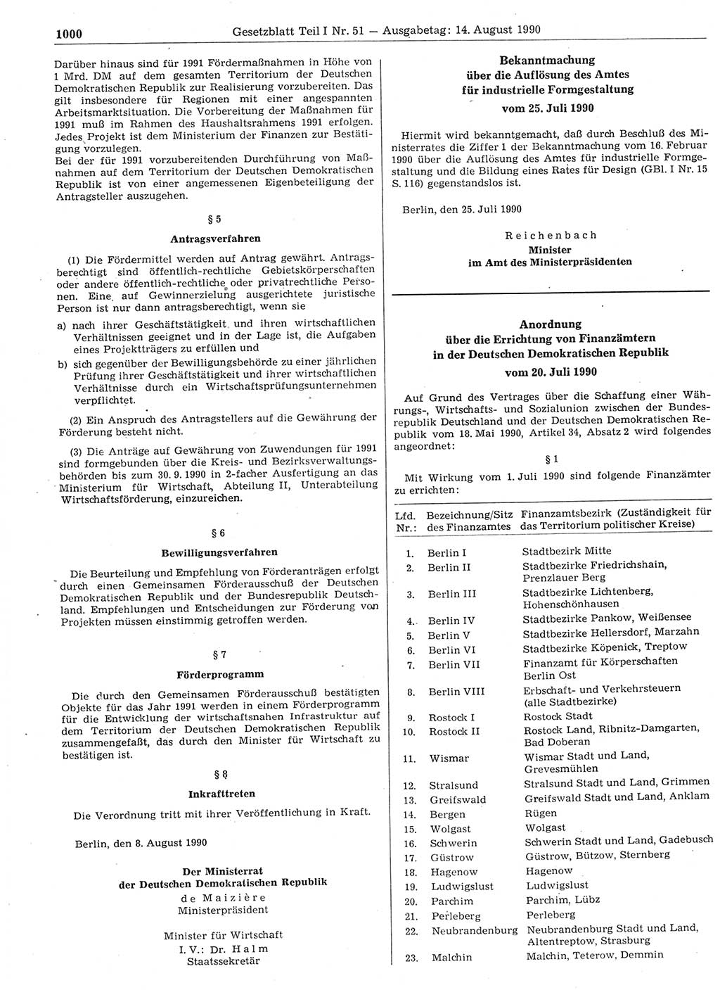 Gesetzblatt (GBl.) der Deutschen Demokratischen Republik (DDR) Teil Ⅰ 1990, Seite 1000 (GBl. DDR Ⅰ 1990, S. 1000)