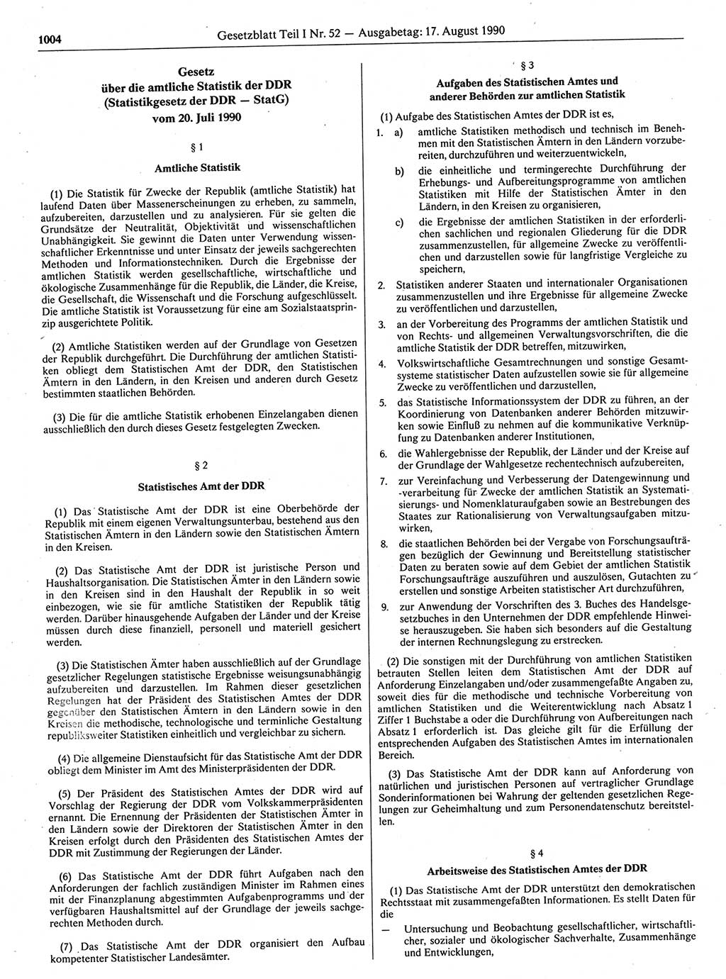 Gesetzblatt (GBl.) der Deutschen Demokratischen Republik (DDR) Teil Ⅰ 1990, Seite 1004 (GBl. DDR Ⅰ 1990, S. 1004)