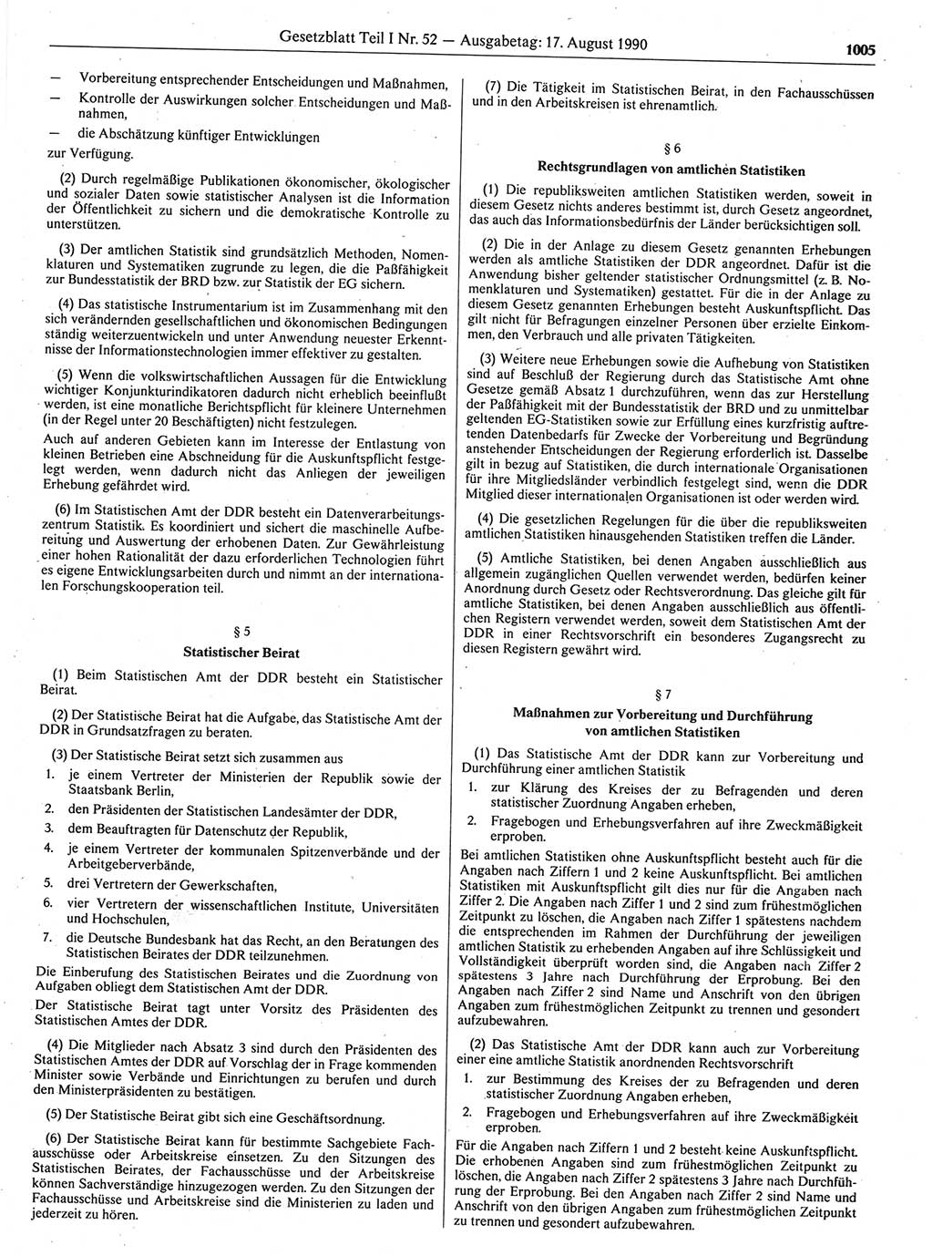 Gesetzblatt (GBl.) der Deutschen Demokratischen Republik (DDR) Teil Ⅰ 1990, Seite 1005 (GBl. DDR Ⅰ 1990, S. 1005)