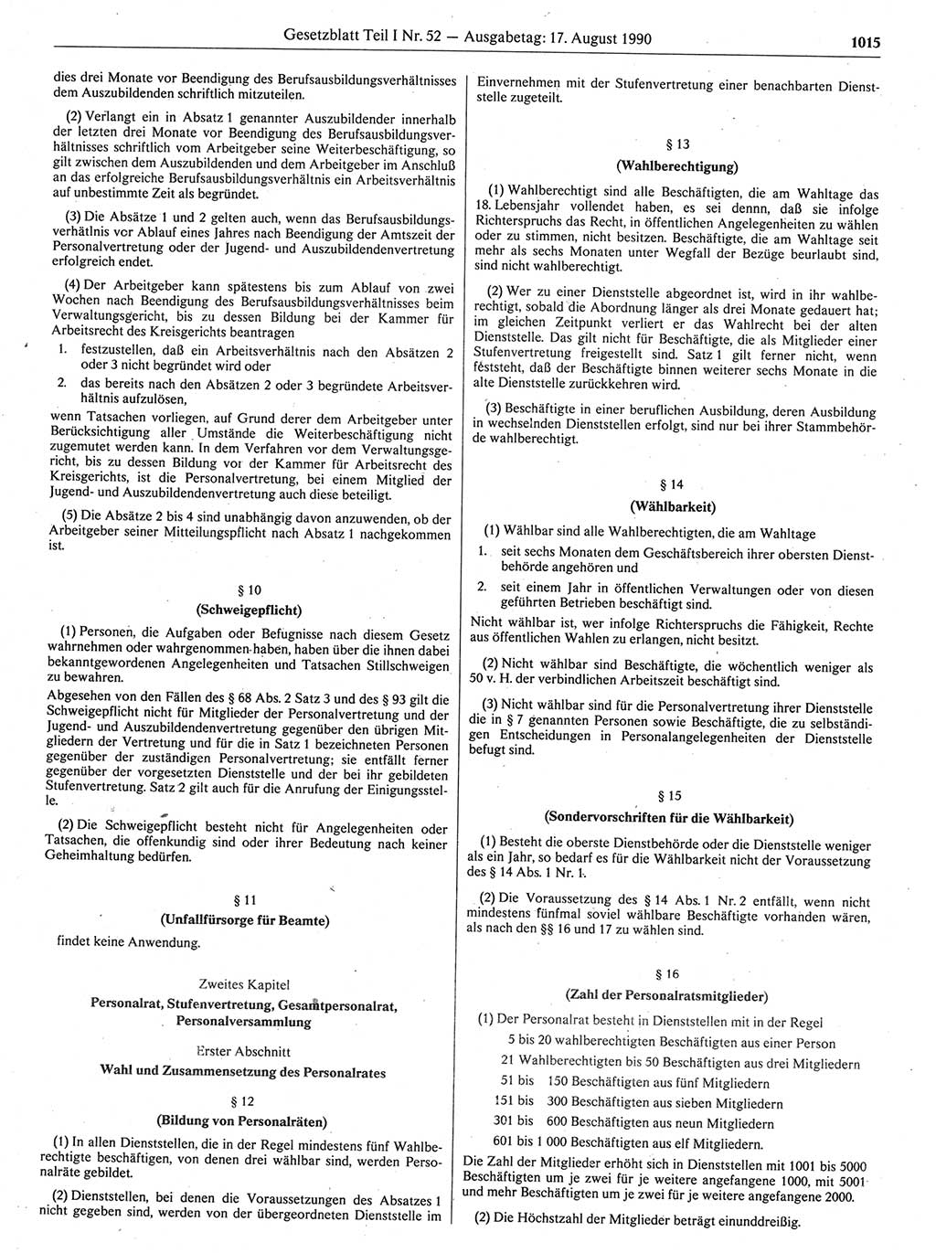 Gesetzblatt (GBl.) der Deutschen Demokratischen Republik (DDR) Teil Ⅰ 1990, Seite 1015 (GBl. DDR Ⅰ 1990, S. 1015)