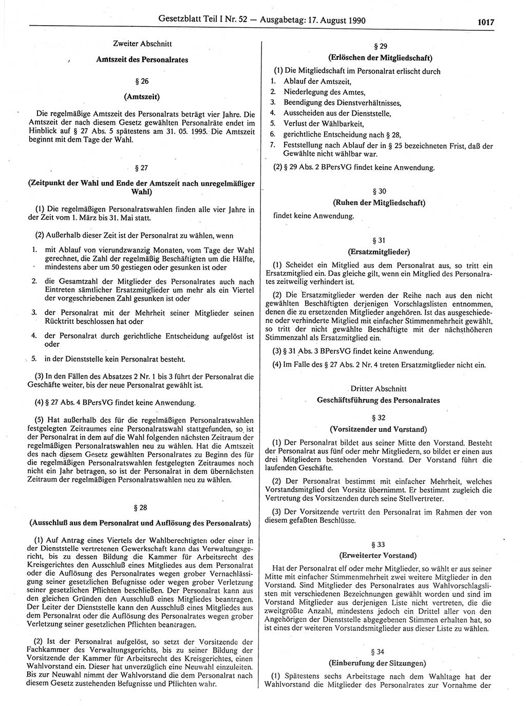 Gesetzblatt (GBl.) der Deutschen Demokratischen Republik (DDR) Teil Ⅰ 1990, Seite 1017 (GBl. DDR Ⅰ 1990, S. 1017)