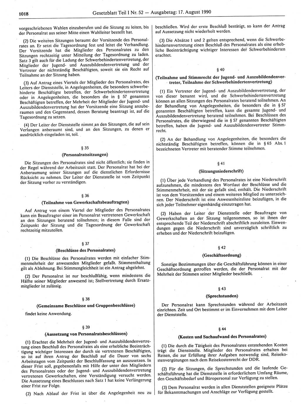 Gesetzblatt (GBl.) der Deutschen Demokratischen Republik (DDR) Teil Ⅰ 1990, Seite 1018 (GBl. DDR Ⅰ 1990, S. 1018)