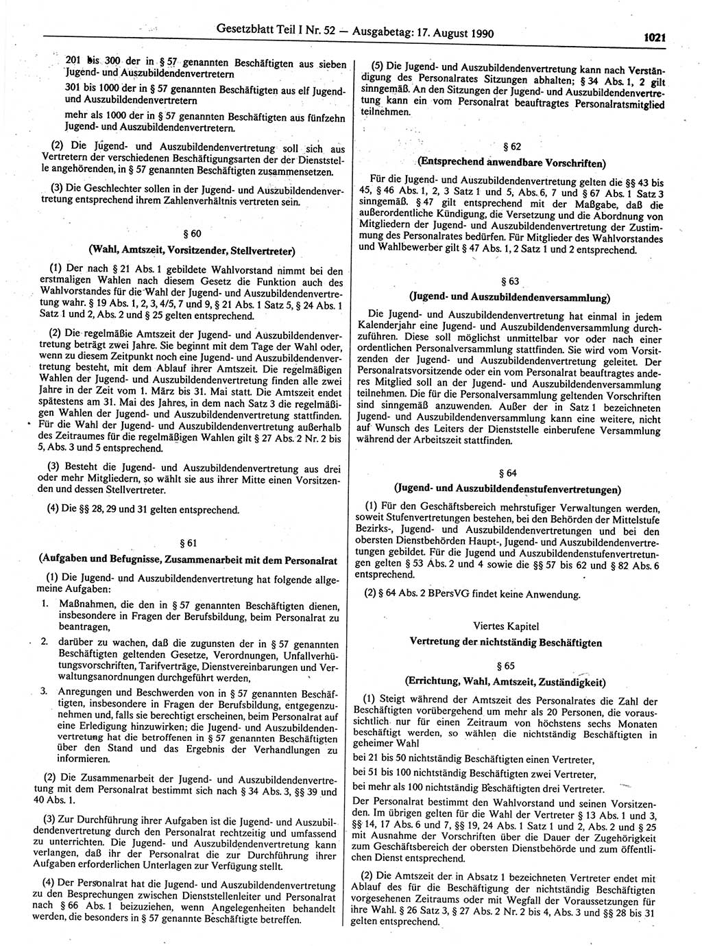 Gesetzblatt (GBl.) der Deutschen Demokratischen Republik (DDR) Teil Ⅰ 1990, Seite 1021 (GBl. DDR Ⅰ 1990, S. 1021)