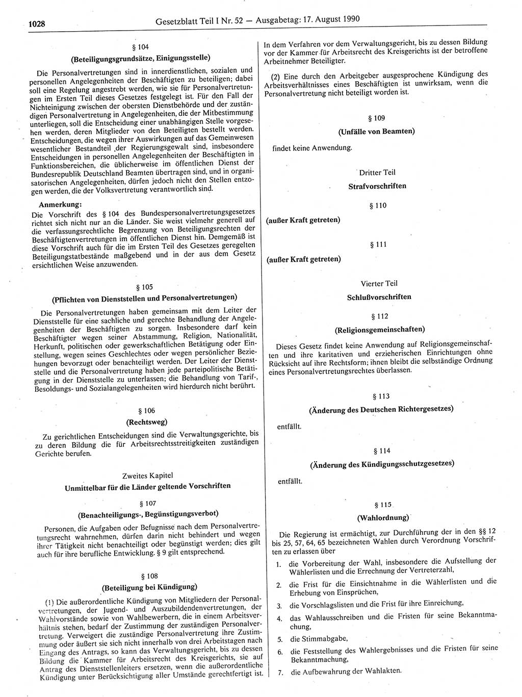 Gesetzblatt (GBl.) der Deutschen Demokratischen Republik (DDR) Teil Ⅰ 1990, Seite 1028 (GBl. DDR Ⅰ 1990, S. 1028)