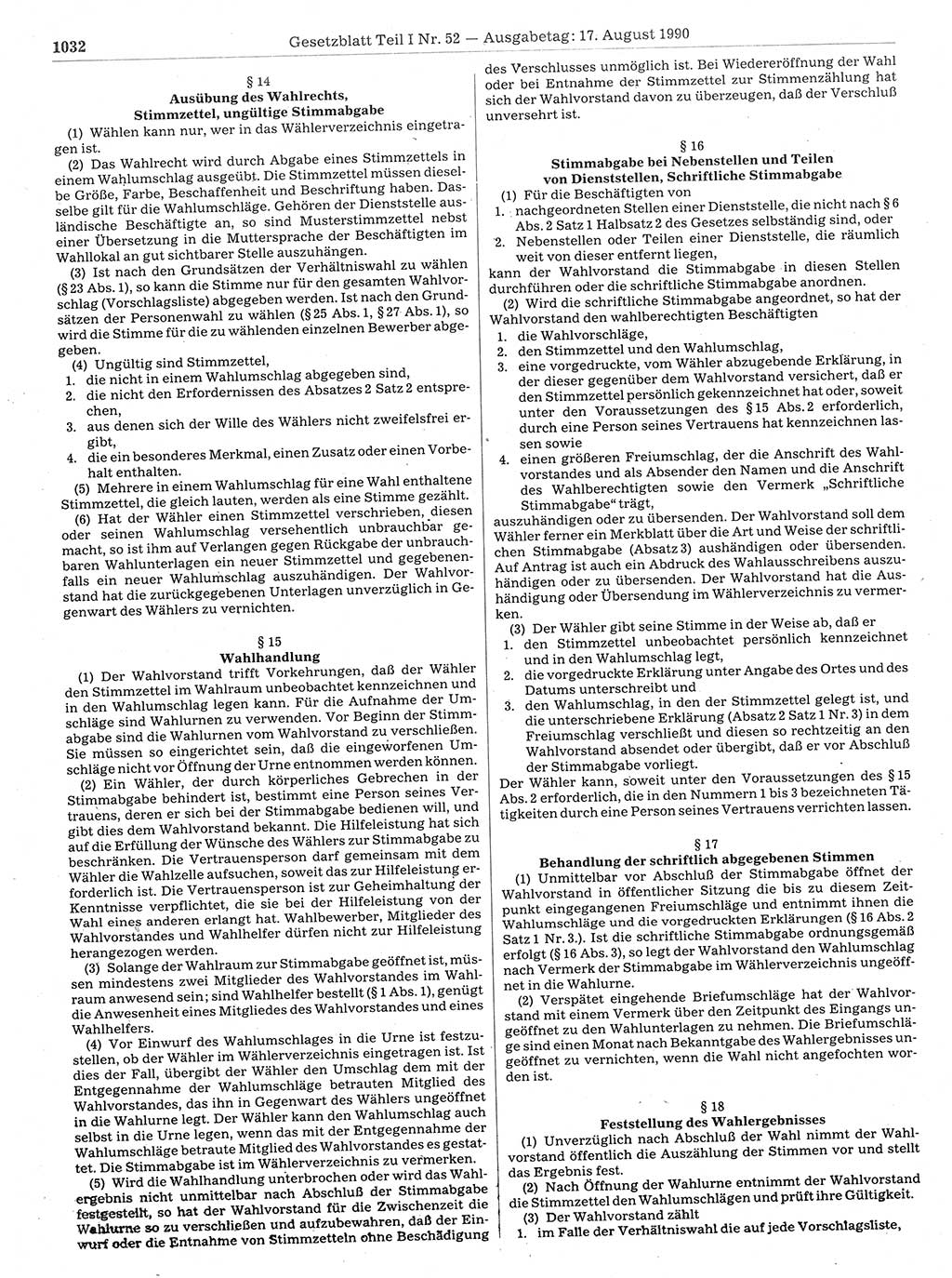 Gesetzblatt (GBl.) der Deutschen Demokratischen Republik (DDR) Teil Ⅰ 1990, Seite 1032 (GBl. DDR Ⅰ 1990, S. 1032)