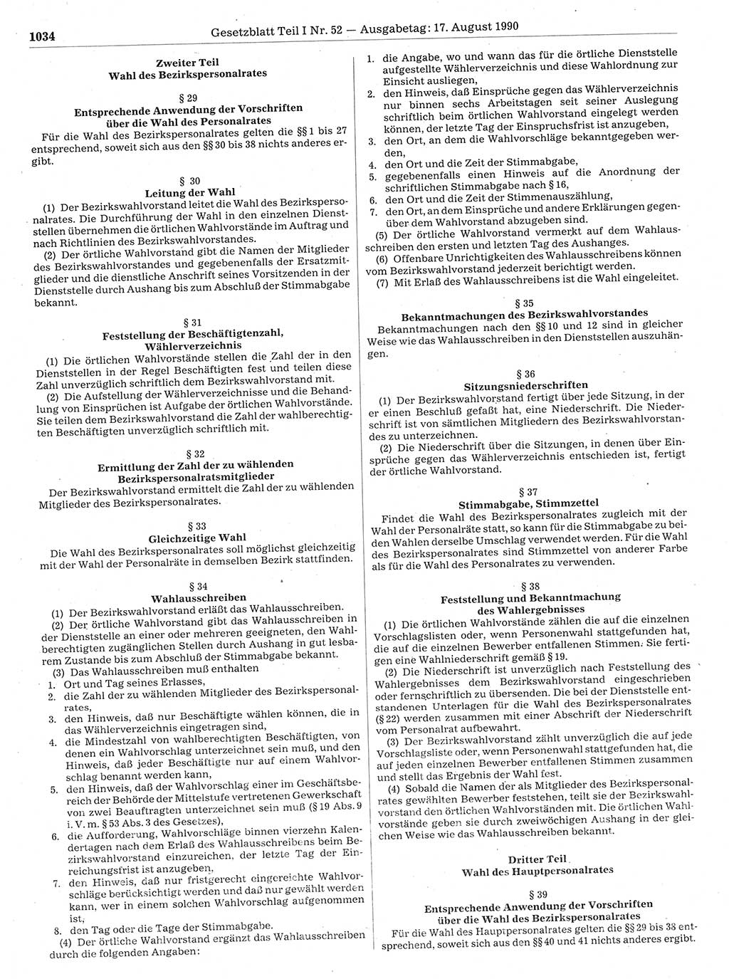 Gesetzblatt (GBl.) der Deutschen Demokratischen Republik (DDR) Teil Ⅰ 1990, Seite 1034 (GBl. DDR Ⅰ 1990, S. 1034)